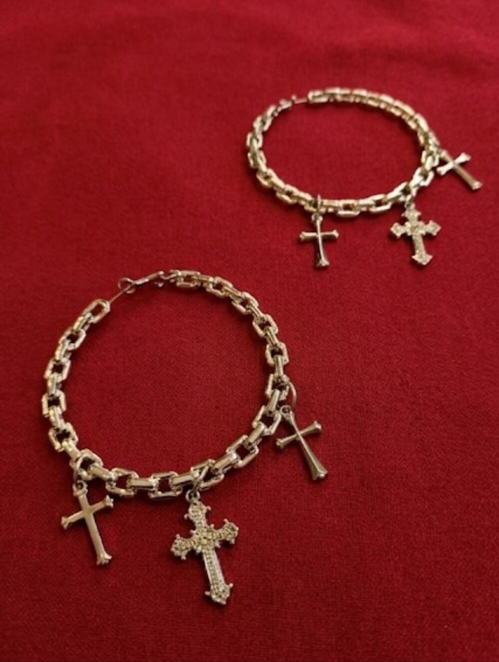 Chain Hoop Earrings with Cross Charms - Picture 4 of 7